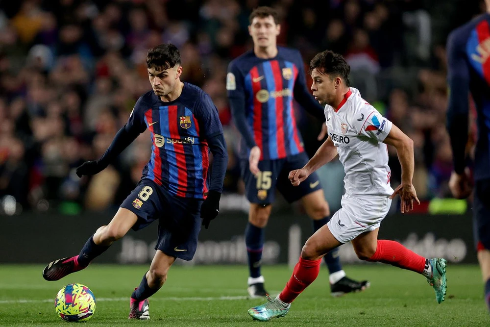 Barca sau trận thắng Sevilla 3-0 đã vượt hơn đội nhì bảng Real Madrid lên 8 điểm. Ảnh: GETTY.