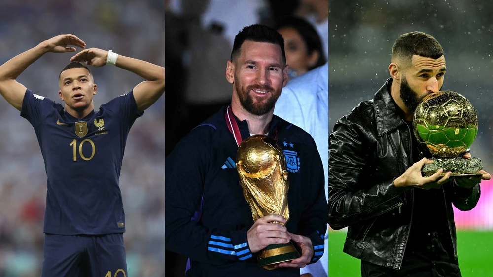Messi, Mbappe và Benzema chia nhau những ngôi đầu của giải Cầu thủ xuất sắc nhất năm 2022 do FIFA trao tặng. Ảnh: GETTY.
