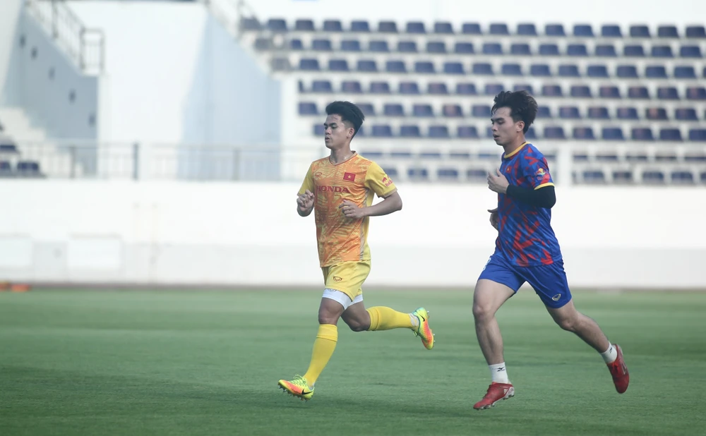 Tiền đạo trẻ Quốc Việt hy vọng bàn thắng ghi vào lưới Lào sẽ tiếp thêm động lực cho anh ở những trận đấu khó tiếp theo tại SEA Games 32. Ảnh: ANH PHƯƠNG.