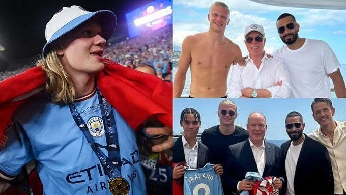 Haaland tận hưởng kỳ nghỉ ngơi sau mùa giải căng thẳng kéo dài. Ảnh: GETTY.