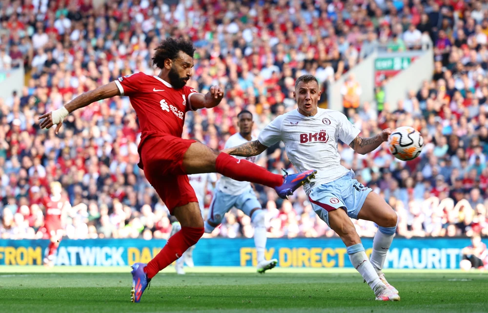 Chân sút người Ai Cập đã ghi bàn ấn định 3-0 cho Liverpool trong chiến thắng Aston Villa 3-0. Ảnh: GETTY.