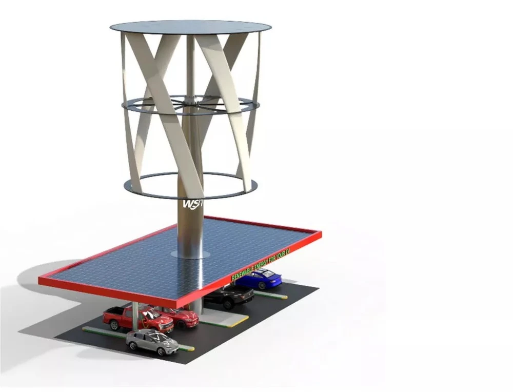 Tháp Gió &amp; Mặt trời không cần kết nối với lưới điện nên chúng rất lý tưởng cho các địa điểm ở xa và có thể được lắp đặt ở bất kỳ nơi nào có đủ không gian. Ảnh: Carscoops.