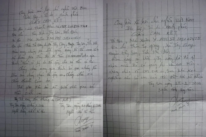 Giấy cam kết của Ý và Hải.