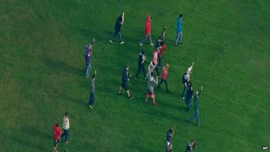 Overhead imagery of students in Marysville, Washington, on 24 October 2014 