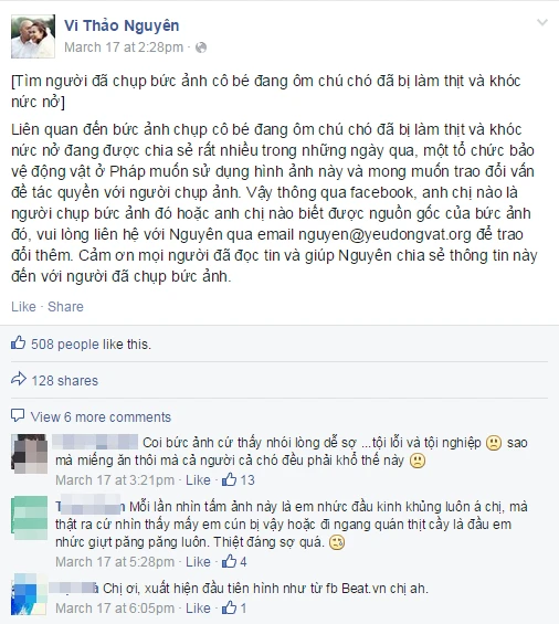 Câu chuyện xúc động về bức ảnh “cô bé khóc bên chú chó bị giết thịt“ ảnh 2 Câu chuyện xúc động về bức ảnh “cô bé khóc bên chú chó bị giết thịt“ ảnh 2