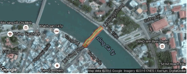 Vị trí con tàu bị nạn trên sông Cà Ty