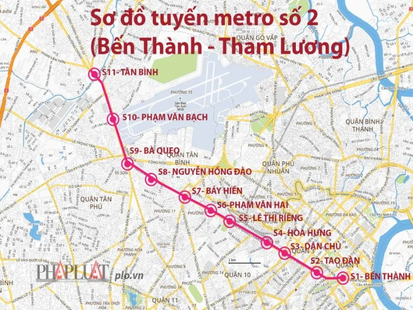 Sơ đồ các nhà ga tuyến metro số 2. Đồ họa: HỒ TRANG.