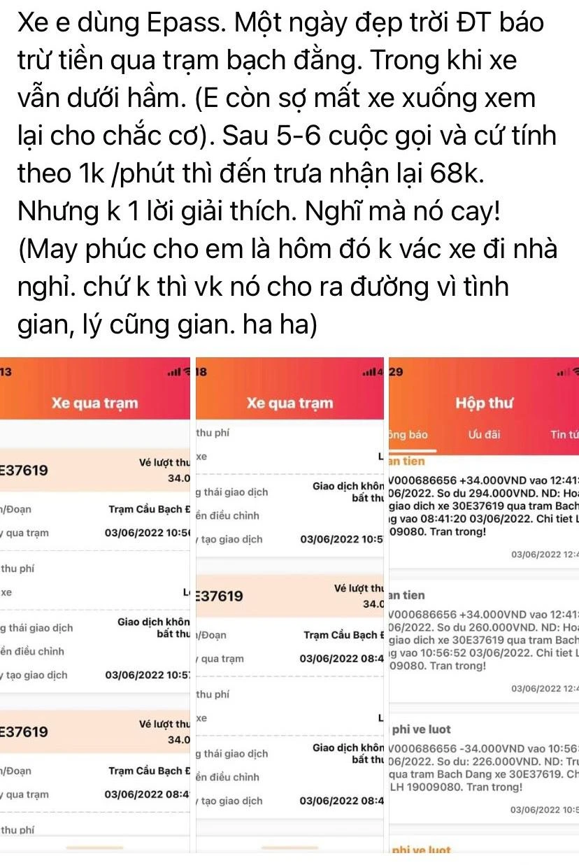 Khách hàng phản ứng việc không qua trạm BOT vẫn bị trừ tiền, do Báo Pháp Luật TP.HCM phản ánh. Ảnh: chụp màn hình.
