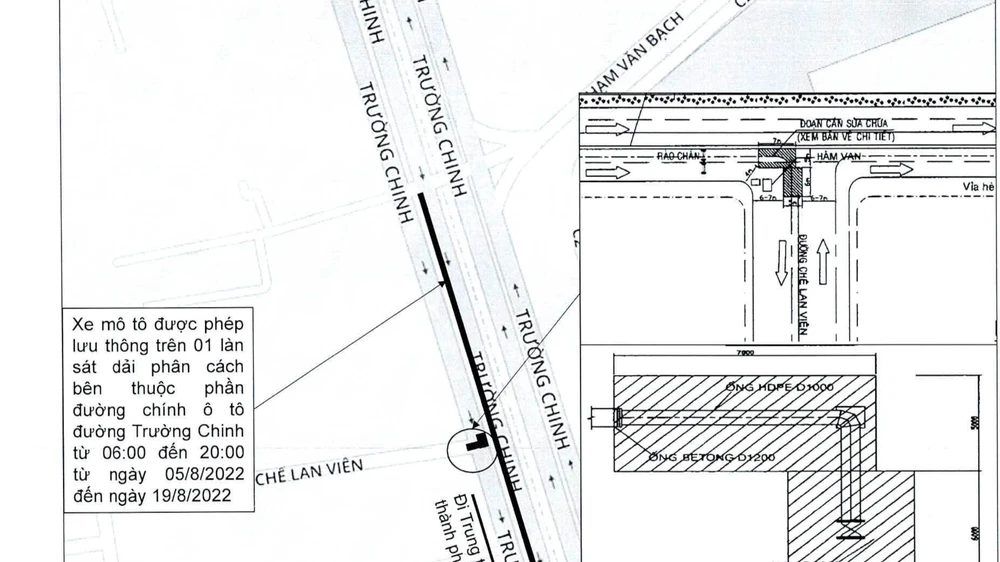 Sở GTVT TP thông báo hạn chế lưu thông qua đường Trường Chinh - Chế Lan Viên, quận Tân Phú.