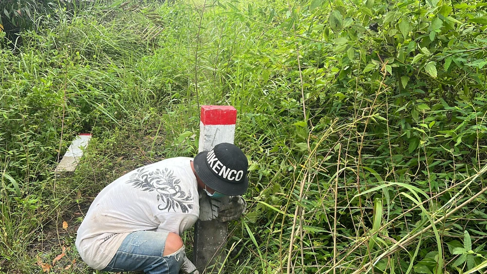 Việc cắm cọc khó khăn vì đây đều là khu vực sình lầy, ngập sâu. Ảnh: ĐT.