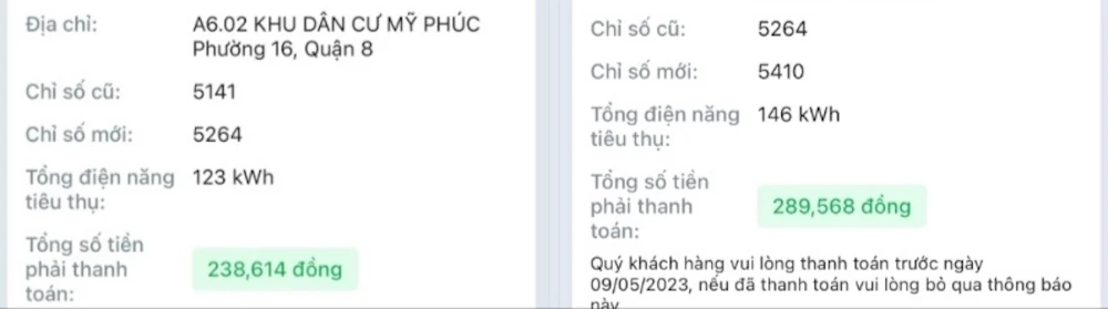 Hóa đơn tiền điện nhà anh Hữu Huy không thay đổi quá nhiều vào mùa nắng nóng. Ảnh:HH