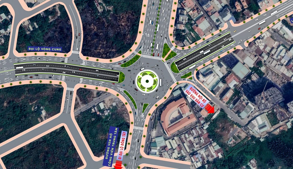 Phối cảnh hình đóa sen của vòng xoay Lương Định Của - Trần Não. Phối cảnh: Ban Giao thông