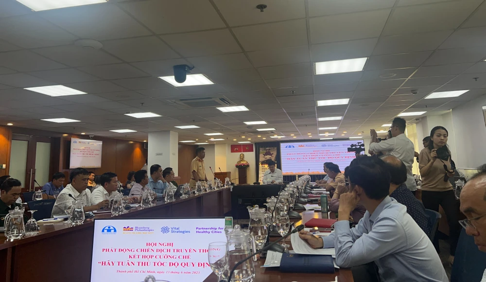 Ban An toàn giao thông TP tổ chức Hội nghị phát động thực hiện chiến dịch tuyên truyền kết hợp tuần tra, kiểm soát, xử lý vi phạm quy định tốc độ tại TP.HCM năm 2023. Ảnh: ĐÀO TRANG Ban An toàn giao thông TP tổ chức Hội nghị phát động thực hiện chiến dịch tuyên truyền kết hợp tuần tra, kiểm soát, xử lý vi phạm quy định tốc độ tại TP.HCM năm 2023. Ảnh: ĐÀO TRANG