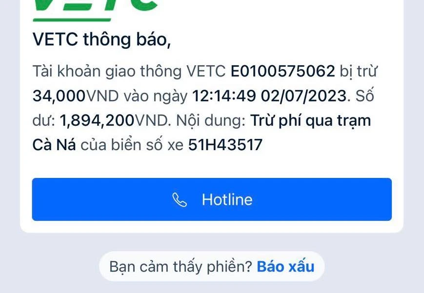 Xe bị trừ ở trạm thu phí Cà Ná dù đang nằm ở TP.HCM.