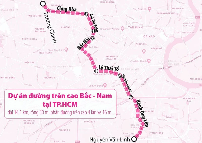 Sơ đồ tuyến đường trên cao Bắc - Nam. Sơ đồ tuyến đường trên cao Bắc - Nam.
