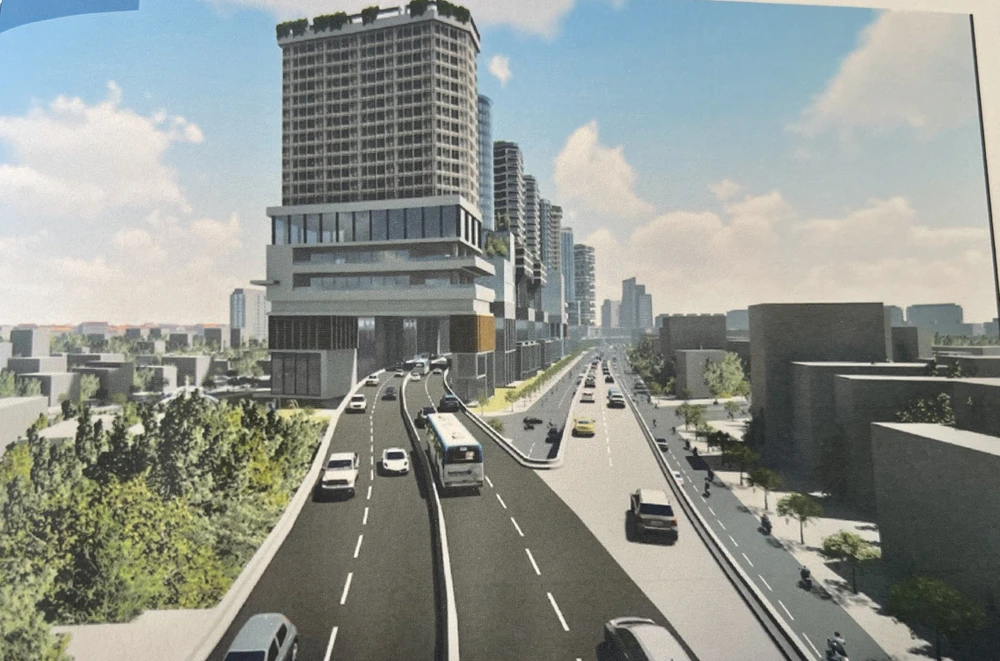 Khu vực tuyến đường trên cao băng qua cao ốc, văn phòng. Khu vực tuyến đường trên cao băng qua cao ốc, văn phòng.