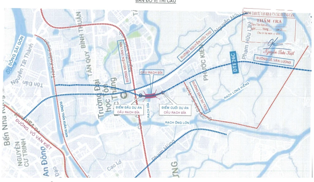 Sơ đồ dự án cầu Rạch Đỉa, nối quận 7 và huyện Nhà Bè. Ảnh: Ban Giao thông