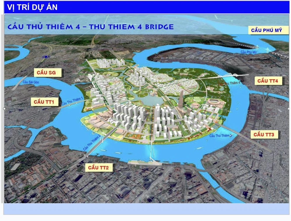 Khu vực quy hoạch các cây cầu trên sông Sài Gòn nối khu Nam TP với khu đô thị Thủ Thiêm.