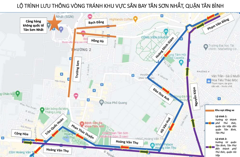 Lộ trình đi lại khu vực sân bay Tân Sơn Nhất. Ảnh: Sở GTVT TP.HCM