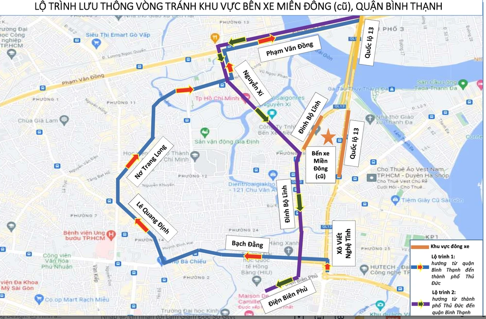 Lộ trình lưu thông khu vực Bến xe Miền Đông cũ, quận Bình Thạnh. Ảnh: Sở GTVT TP.HCM