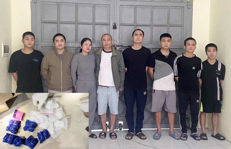 Công an bắt giữ tám người liên quan tàng trữ và sử dụng ma túy trái phép. Ảnh: CAHT