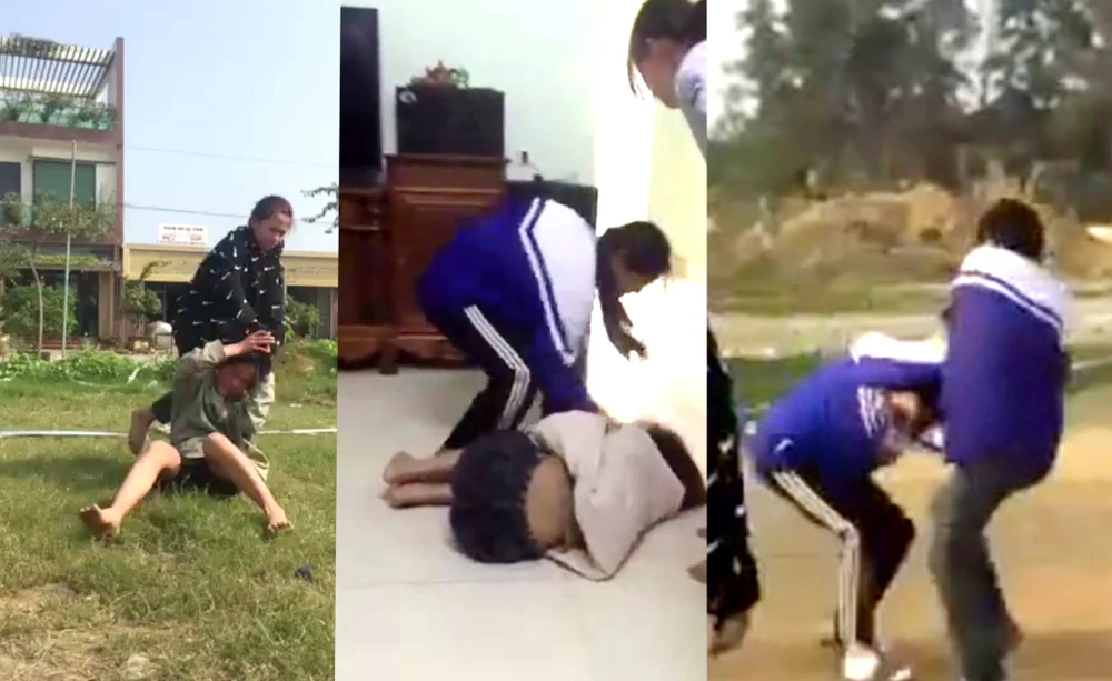 Hình ảnh nữ sinh TTYN lớp 6, Trường THCS Quảng Đại bị đánh hội đồng khiến dư luận phẫn nộ. Ảnh: Cắt ra từ clip Hình ảnh nữ sinh TTYN lớp 6, Trường THCS Quảng Đại bị đánh hội đồng khiến dư luận phẫn nộ. Ảnh: Cắt ra từ clip