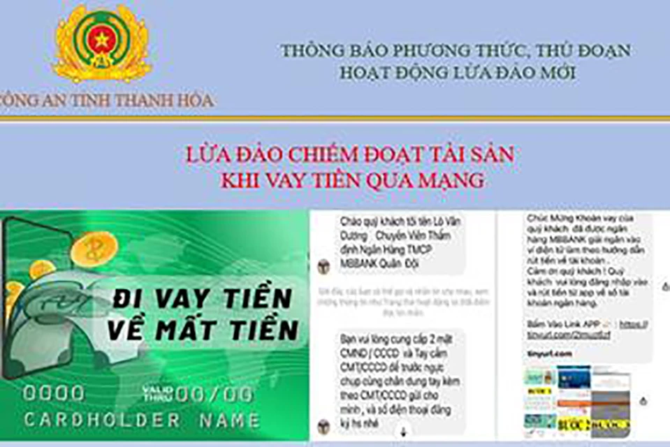 Công an Thanh Hóa khuyến cáo người dân về tình trạng lừa đảo khi vay tiền qua mạng. Ảnh: CATH