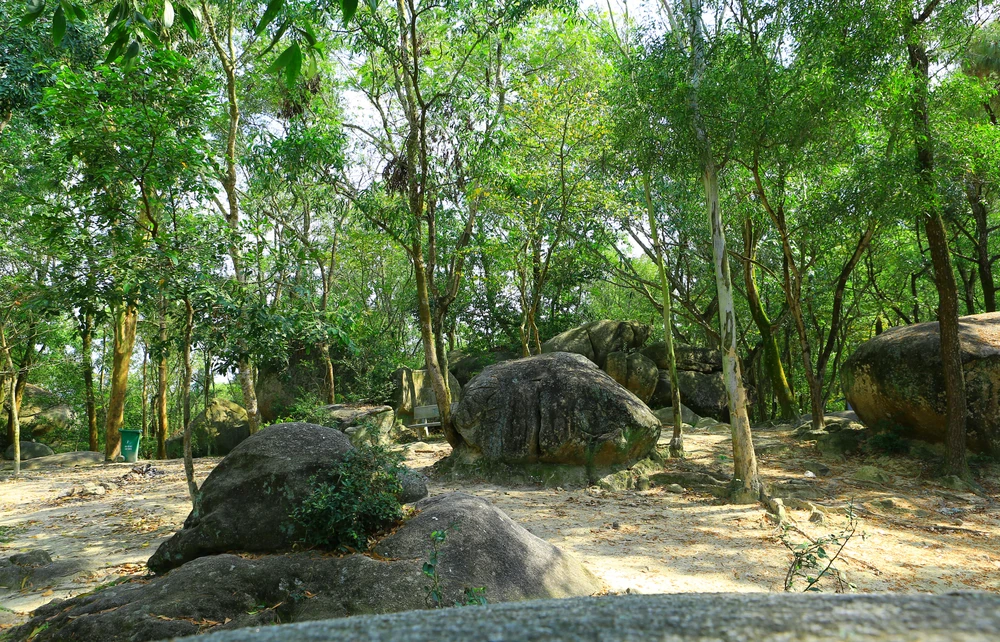 Đến với núi Trường Lệ, xung quanh du khách còn thấy nhiều hòn đá nhỏ khác nhau ngay bên cạnh hòn Trống Mái.