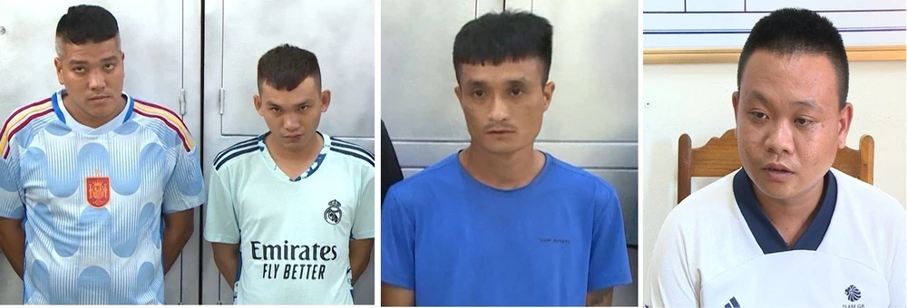 4 đối tượng cầm đầu tổ chức sới bạc dưới hình thức đá gà Nguyễn Văn Tiến, Đỗ Đức Thiện, Nguyễn Đình Tú và Nguyễn Chí Thành (từ trái qua phải). Ảnh: CATH
