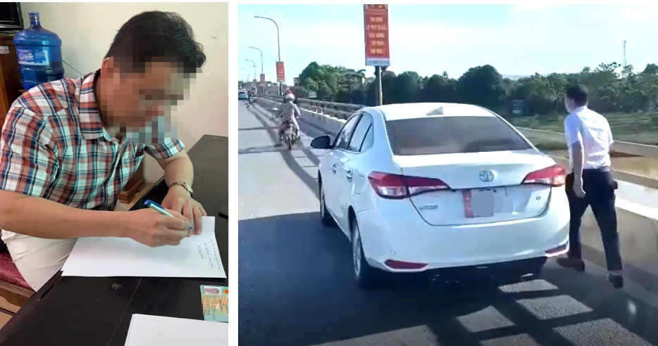 Người đàn ông đỗ xe trên cầu xả rác xuống sông ở Thanh Hóa bị xử phạt.jpg