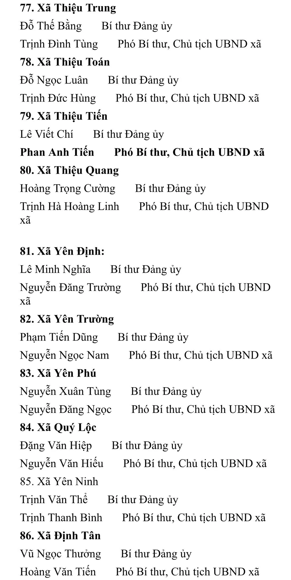Thanh Hóa Công bố danh sách 166 Bí thư, Chủ tịch UBND phường xã mới -9.jpg