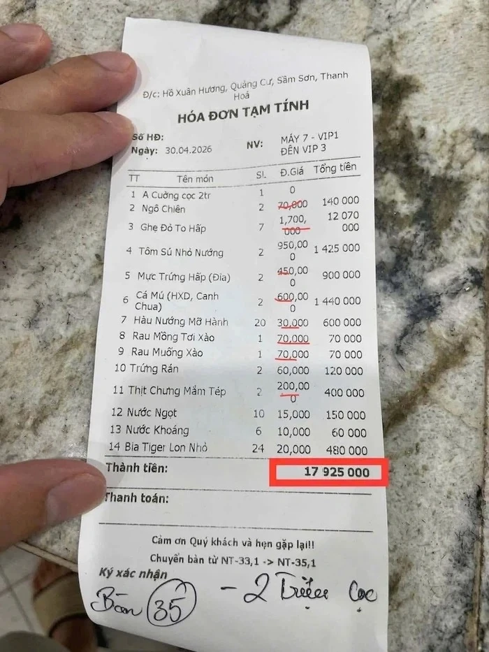 Hóa đơn 18 triệu đồng ở Sầm Sơn-.jpg