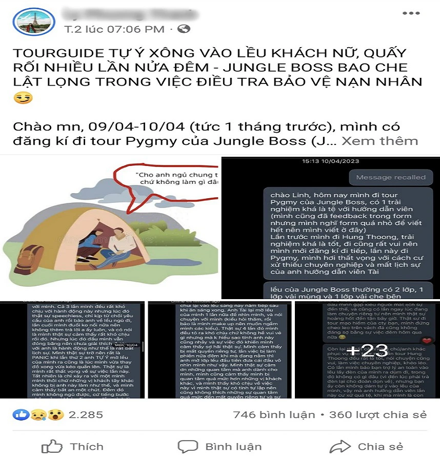 Bài viết của nữ du khách sau khi đăng tải trên các hội nhóm thu hút đông đảo sự quan tâm của dư luận