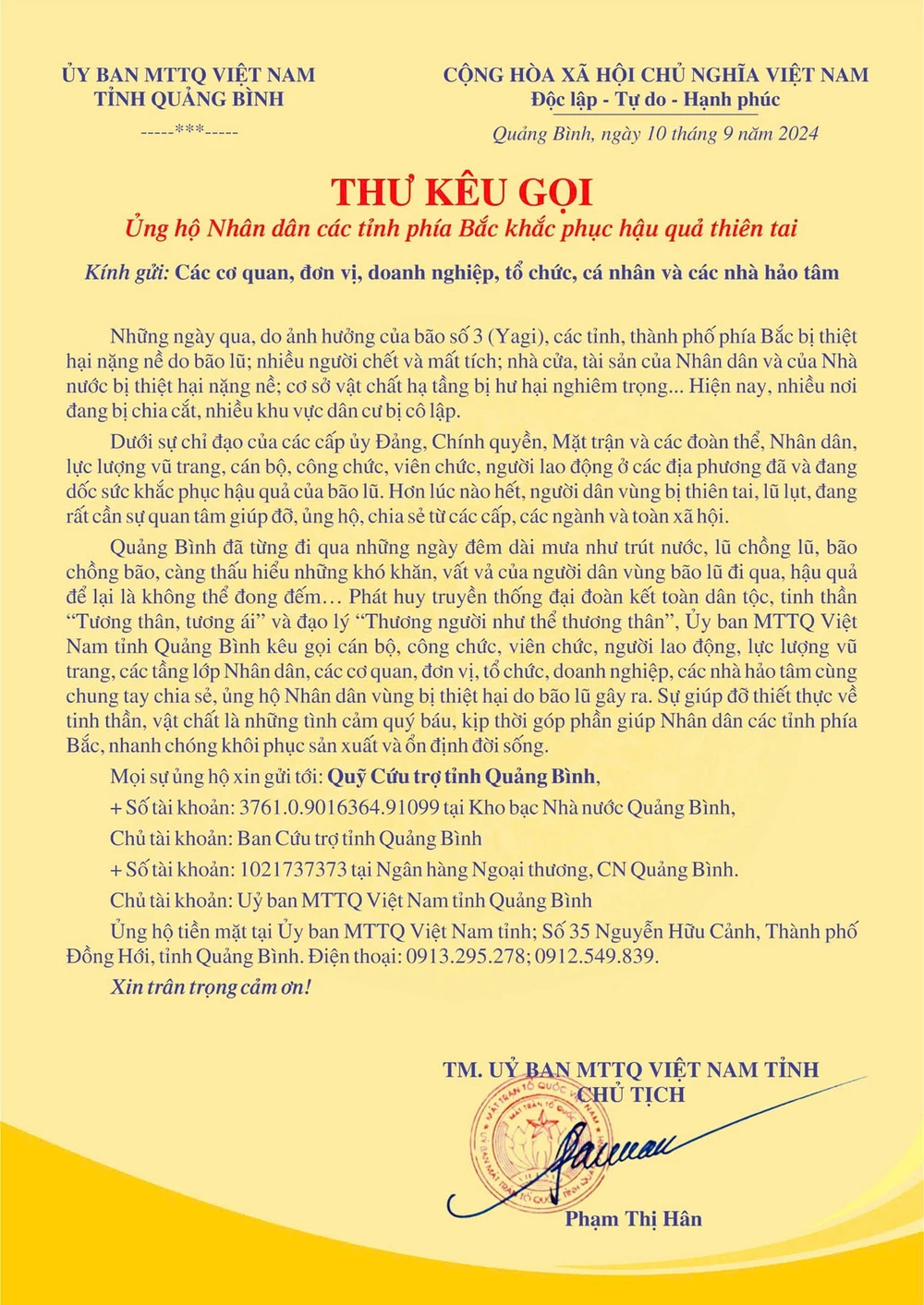 Quảng Bình ủng hộ gần 5 tỉ đồng cho người dân vùng lũ sau ngày đầu huy động