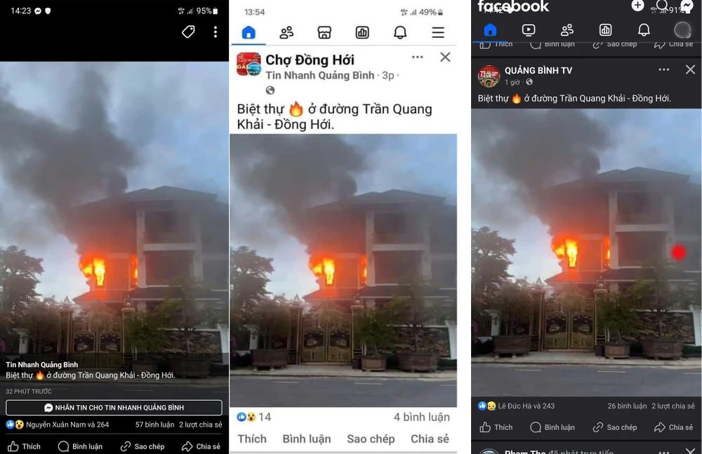 Thực hư vụ cháy biệt thự lan truyền trên Facebook ở Quảng Bình