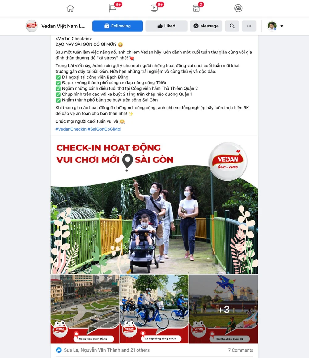 Hình ảnh bài đăng với thiết kế hiện đại và bắt mắt, giúp những nhân viên Vedan Việt Nam lưu trú tại TP.HCM có thêm lựa chọn cho ngày cuối tuần của mình.