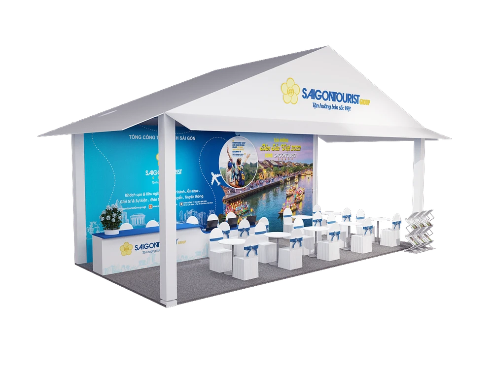 Hình ảnh phối cảnh gian hàng Saigontourist Group tại ngày hội Du lịch TP.HCM lần thứ 18 – năm 2022.