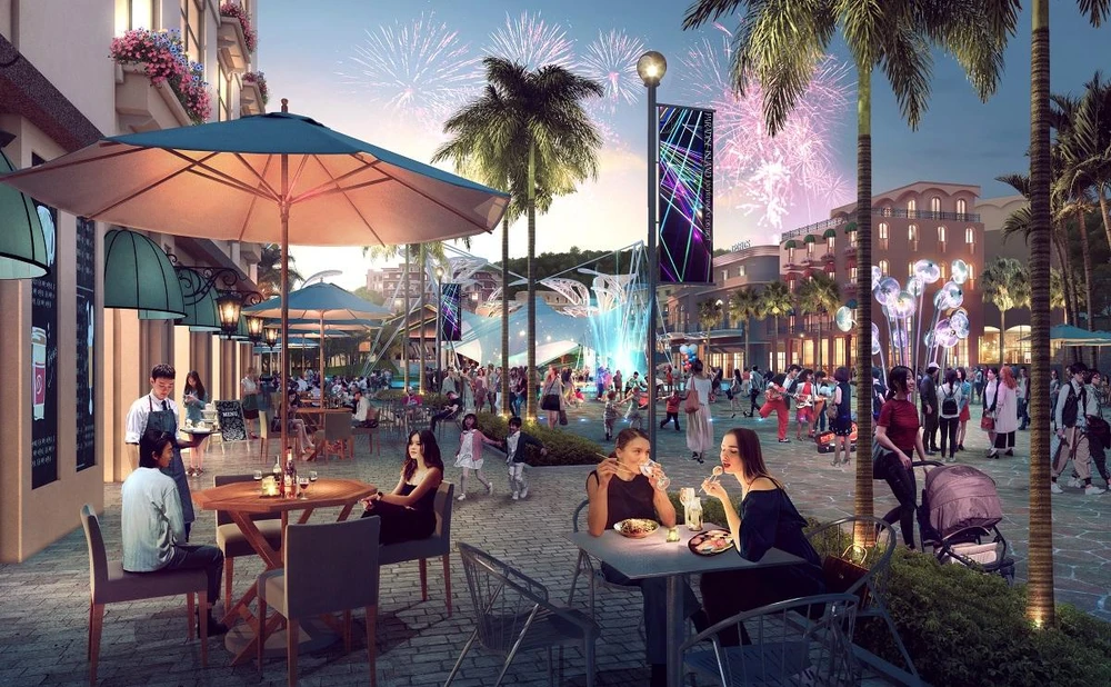 Phân khu sẽ là nơi tọa lạc của những tổ hợp dịch vụ sáng đèn 24/7. Ảnh phối cảnh minh họa