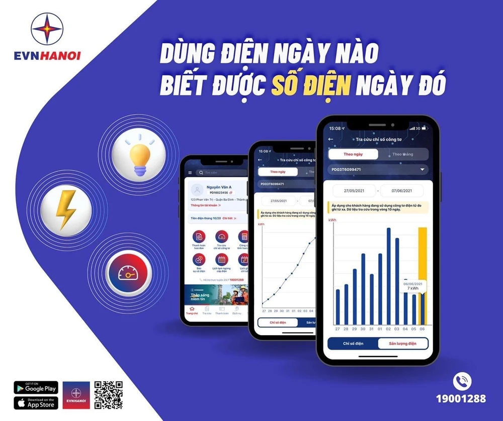 Người dân biết được số điện hàng ngày với App EVNHANOI.