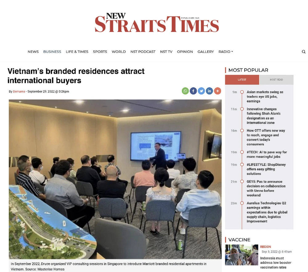 Nhiều tờ báo, hãng thông tấn quốc tế như Bloomberg, New StraitsTimes, Asia Today... đưa tin các phiên tư vấn, giới thiệu tại Singapore đã thu hút hàng trăm nhà đầu tư.