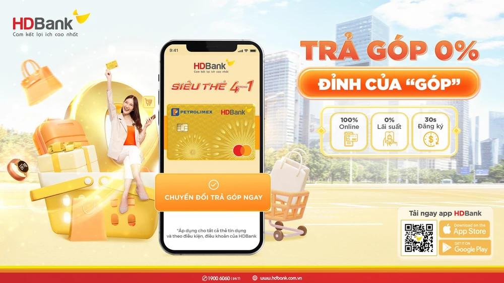 Chủ thẻ HDBank dễ dàng chuyển đổi trả góp 0% lãi suất trên Mobile App với lãi suất 0%..