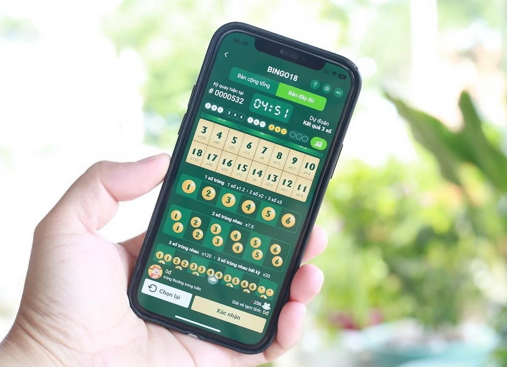 Giao diện Bingo18 trên ứng dụng Vietlott SMS.