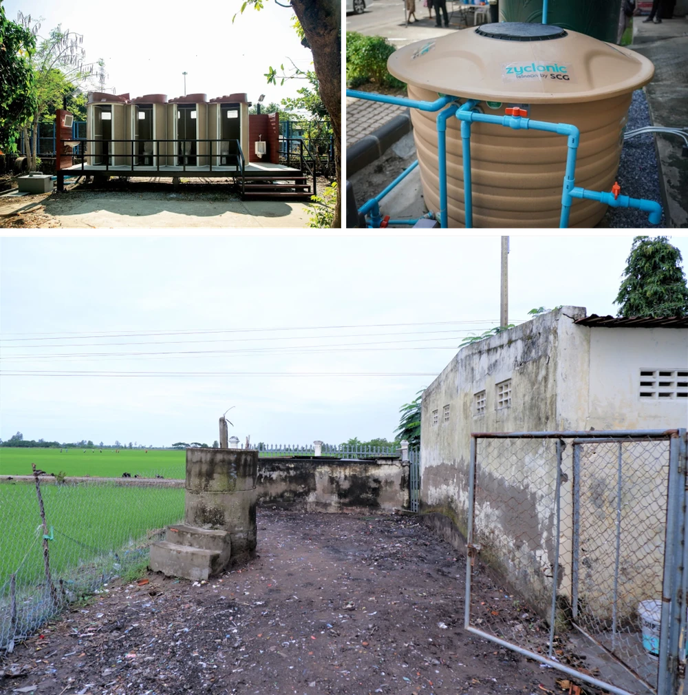 Công trình Aquonic đầu tiên tại Thái Lan (trên). Khu vực dự kiến sẽ lắp đặt công trình đầu tiên tại trường Tiểu học Long Phú C, tỉnh Sóc Trăng (dưới). Ảnh: SCG / Masterise Homes