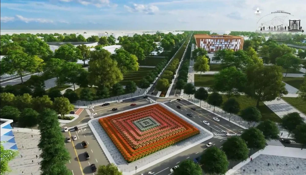 Thiết kế trong khu công nghệ cao với nhiều quảng trường hoa và cây.