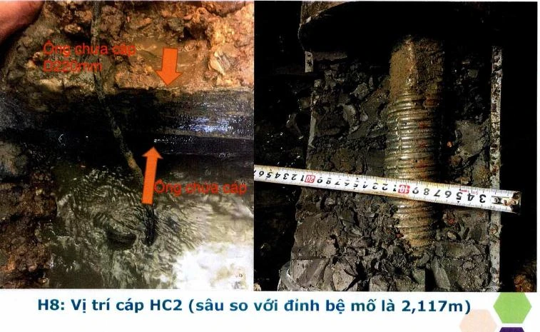 Đơn vị tư vấn tiến hành đo kích thước ống chứa cáp.