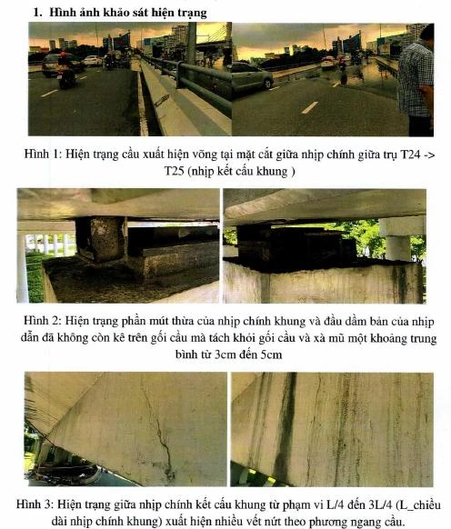 Cuộc khảo sát ngày 19-9 cũng phát hiện nhiều hư hỏng khác như cầu bị võng, nứt, đầu dầm tách khỏi gối cầu.