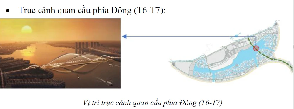Toàn bộ diện tích khu E là mặt nước cảnh quan trung tâm. Đây là không gian kết nối toàn khu với điểm nhấn là cầu vượt mặt nước trung tâm cảnh từ phía Đông Bắc nối với mũi Hải Đăng. Cầu phía Đông sẽ là điểm nhấn cảnh quan khá quan trọng.