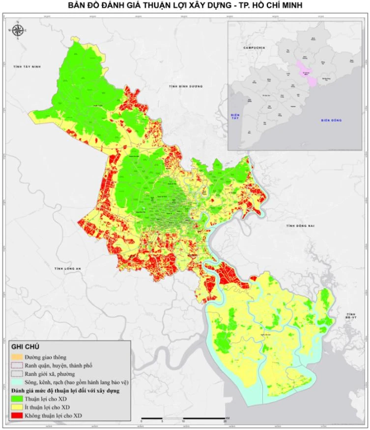 Bản đồ đánh giá thuận lợi xây dựng TP.HCM.