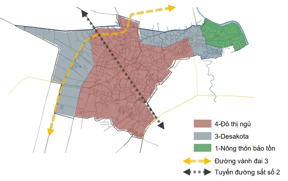 Phân vùng chiến lược phát triển huyện Hóc Môn. Dựa vào khả năng đầu tư và tài nguyên vốn có, Hóc Môn nên được định hướng phát triển theo mô hình Desakota và tương lai là đô thị ngủ (tức về đêm các khu vực vùng ven này ít sáng đèn hơn trung tâm TP.HCM).