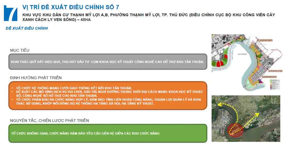 Hiện nay, tính chất khu này là khu công viên dọc hành lang cách ly ven sông được đề xuất điều chỉnh công viên chủ đề tập trung phục vụ du lịch, giải trí, sinh hoạt, văn hóa.